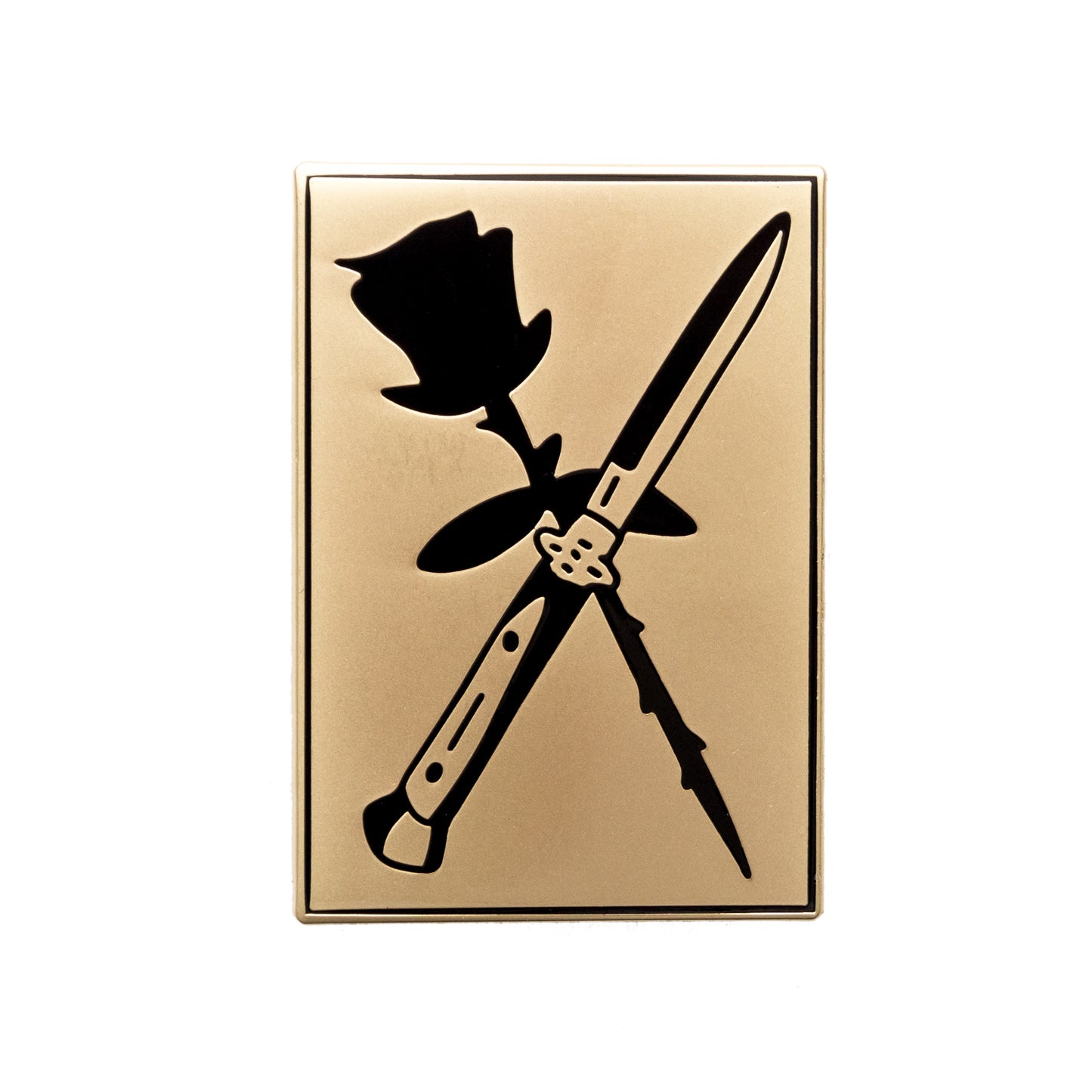 Gold rose and switchblade pin