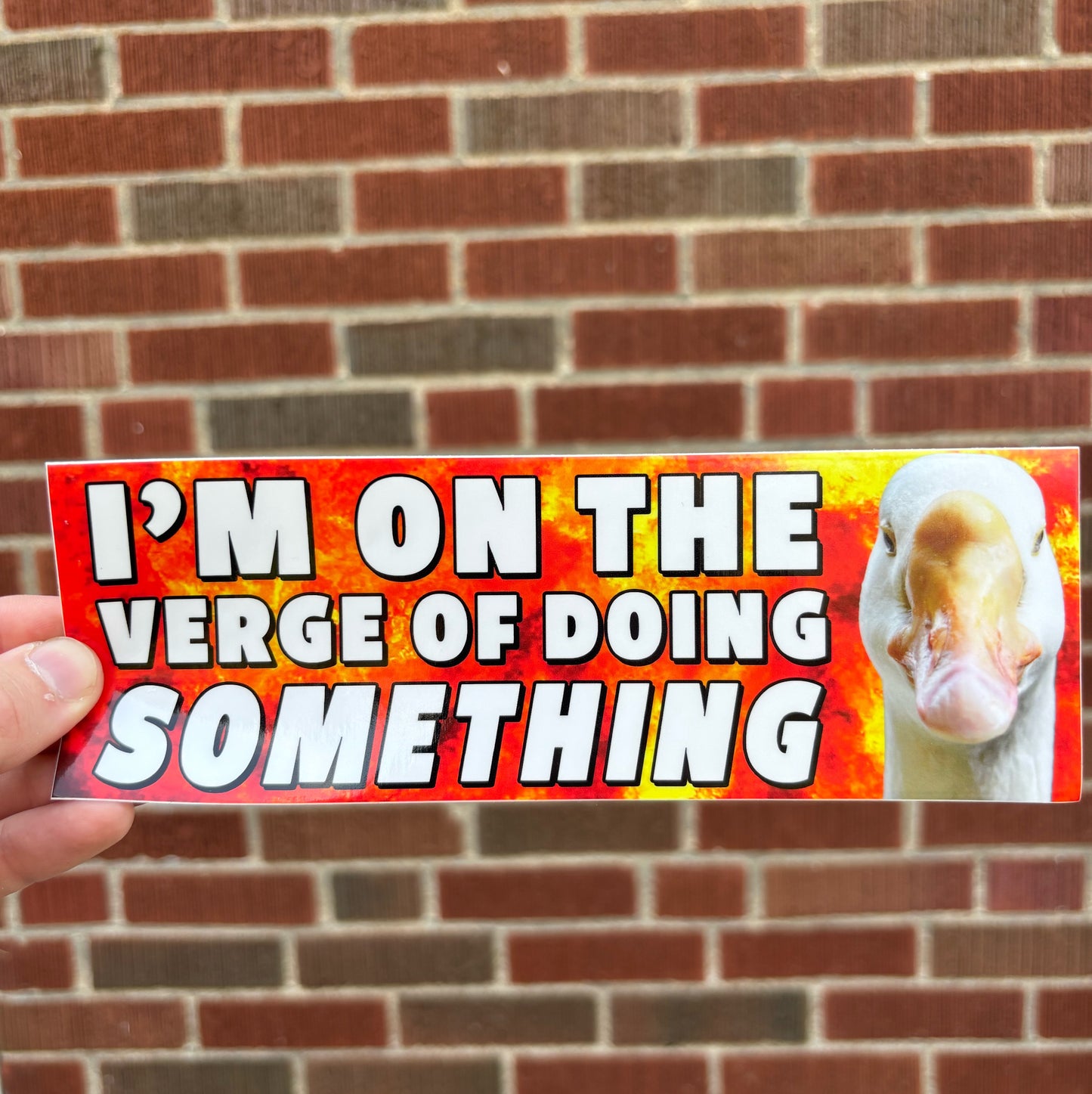 I'm on the verge of doing something bumper sticker