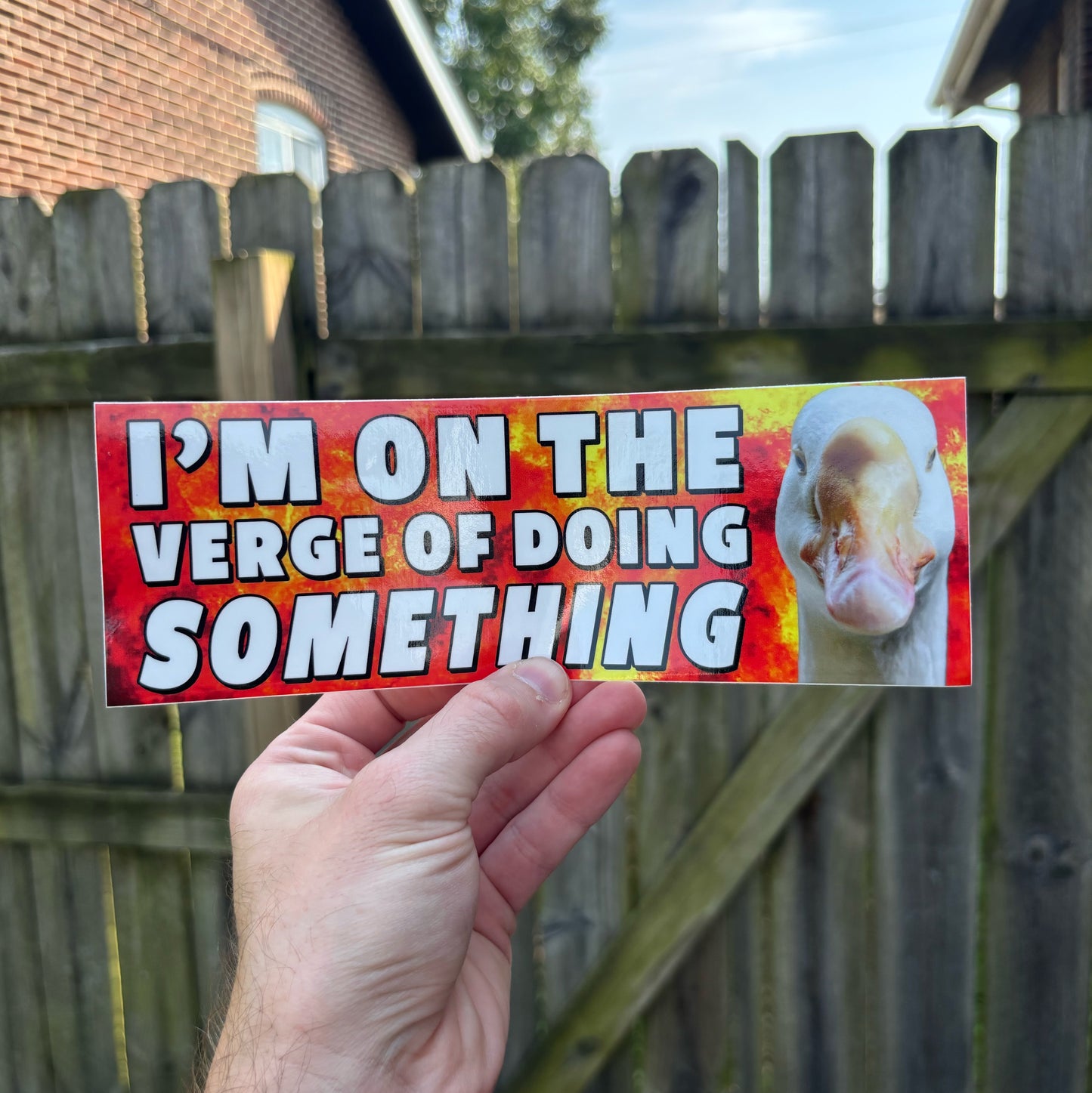 I'm on the verge of doing something bumper sticker