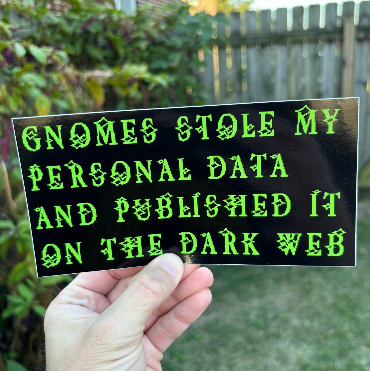 Gnomes stole my data bumper sticker - Sticker - Pretty Bad Co.