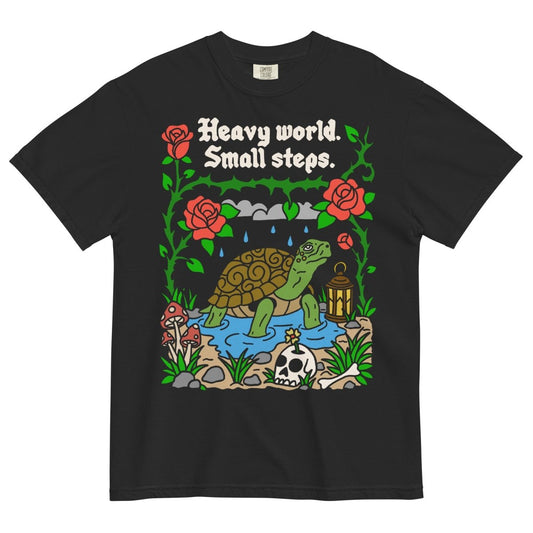 heavy world small steps tshirt (black) - T-Shirt - Pretty Bad Co.