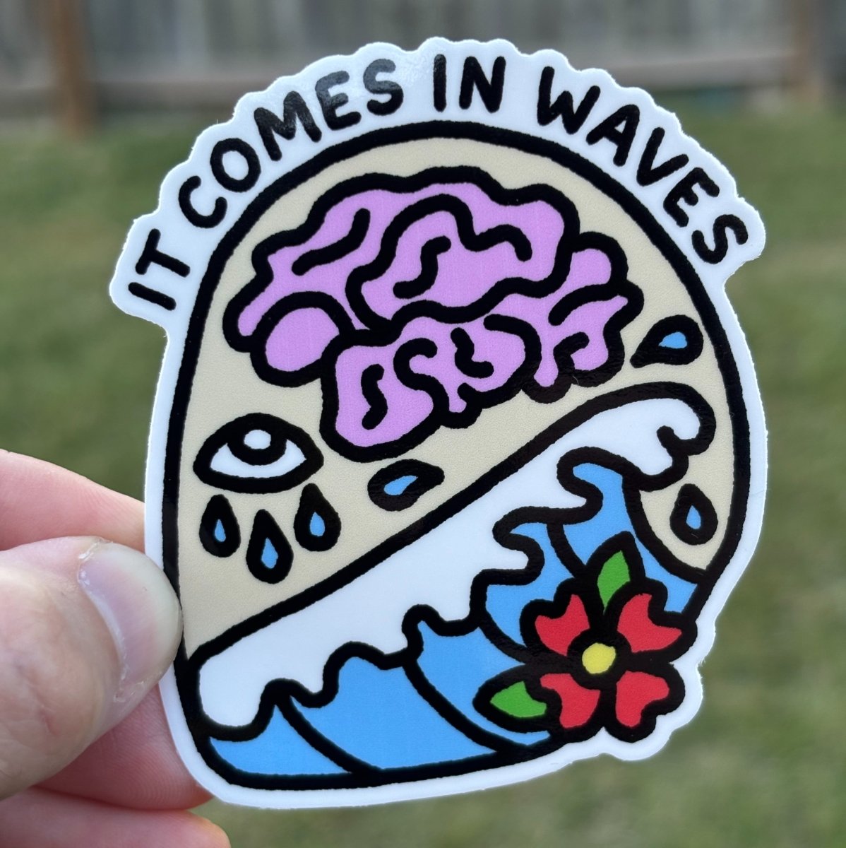 It comes in waves skull sticker - Sticker - Pretty Bad Co.