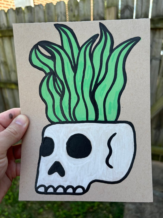 Skull with plant original 6x8 #1 - Original - Pretty Bad Co.