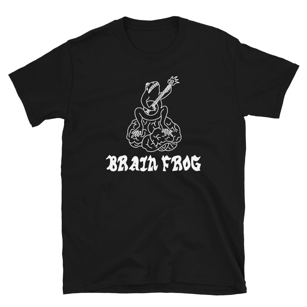 Brain Frog white on black t-shirt - T-Shirt - Pretty Bad Co.