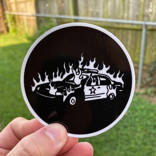 Burning Cop Car Sticker - Sticker - Pretty Bad Co.