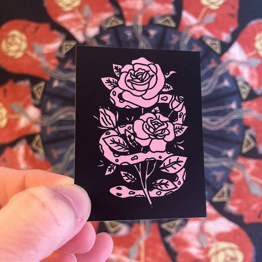 Snake and rose screen printed sticker - Sticker - Pretty Bad Co.